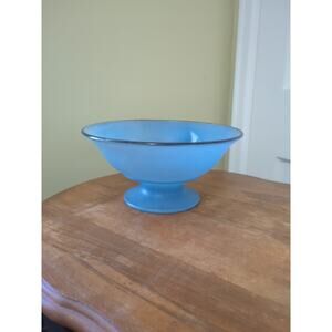 Vintage Art Deco Blue Satin Glass Footed Bowl Tiffin?